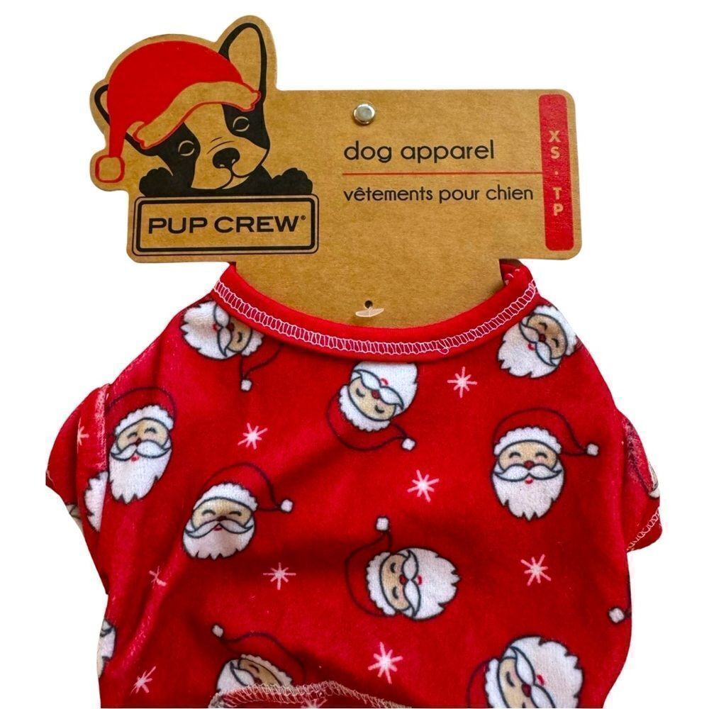 Pup Crew Santa Print Red & White Knit Pet Pajamas XS NWT